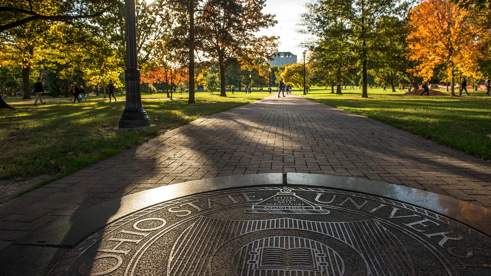 Seal of the university on the oval
