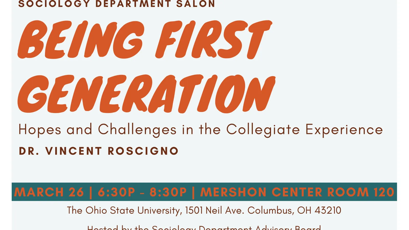 Sociology Salon, Being First Generation with Dr. Vincent Roscigno