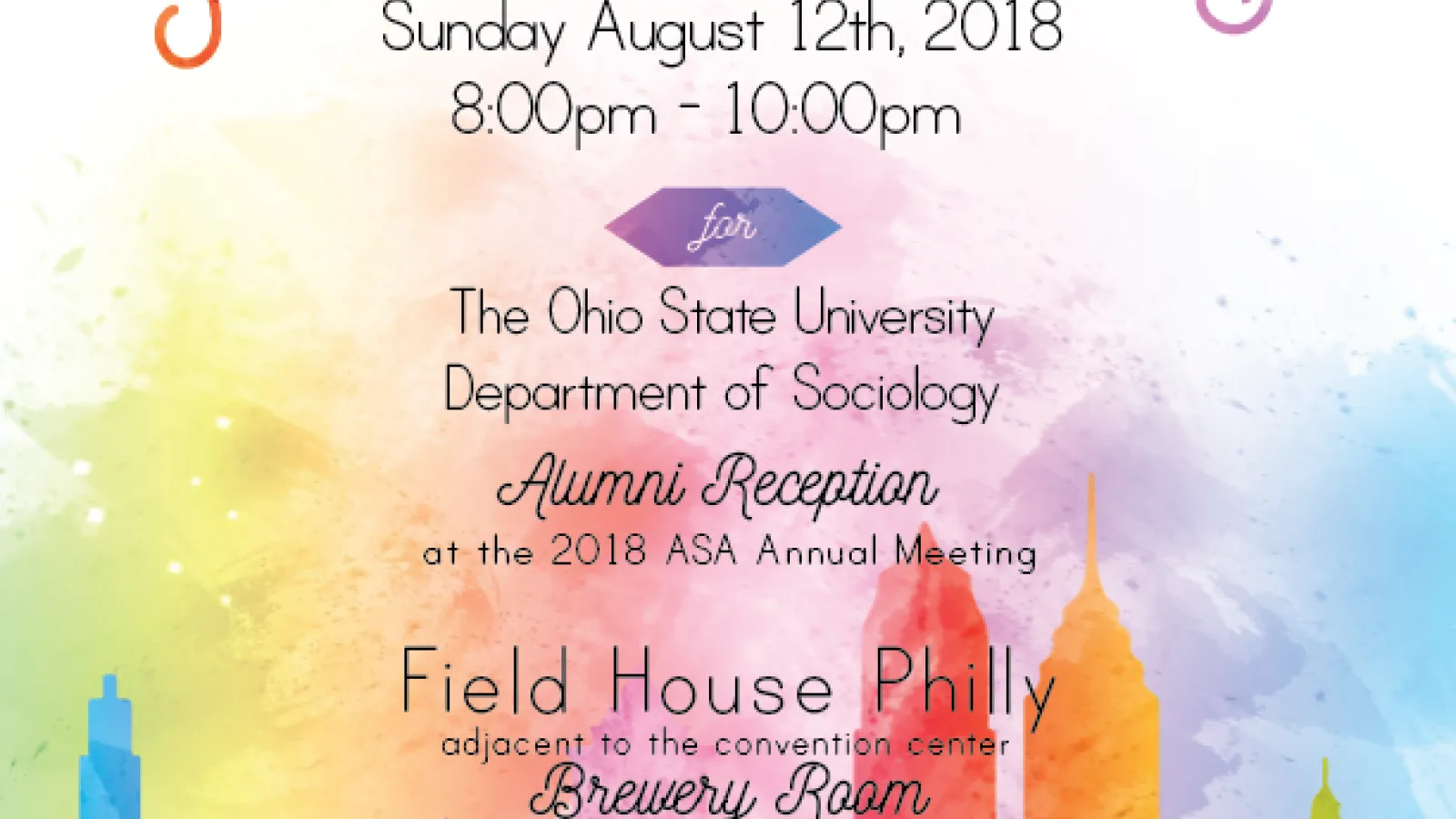 Philadelphia skyline, with invitation text