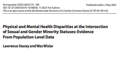Physical and Mental Health Disparities at the Intersection of Sexual and Gender Minority Statuses: Evidence From Population-Level Data. 