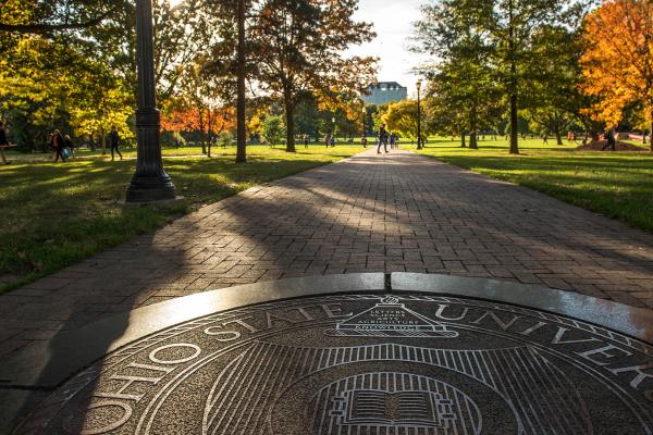 Seal of the university on the oval