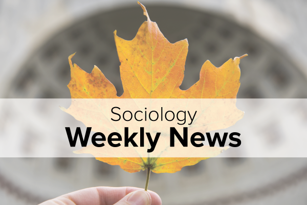 Leaf in front of Ohio Stadium's Rotunda with Title Sociology Weekly News