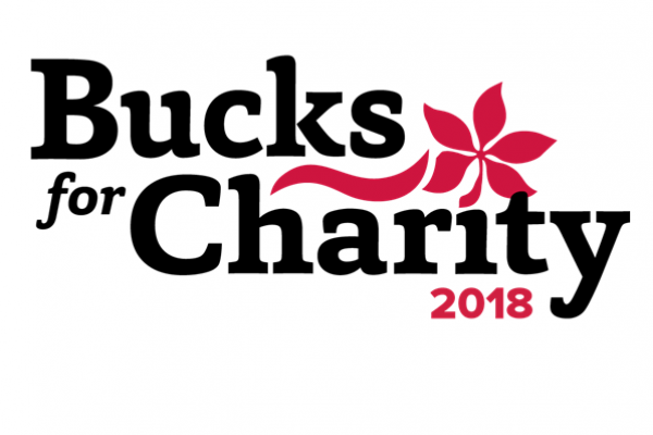 Bucks for Charity Logo Logo with the words Bucks for Charity 2018 and a red buckeye leaf