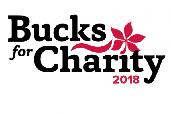 Logo with the words Bucks for Charity 2018 and a red buckeye leaf