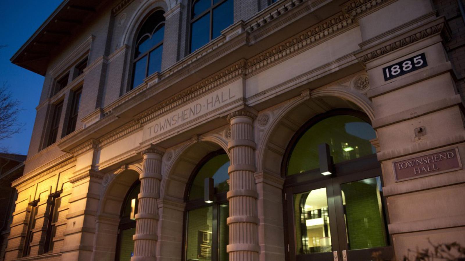 Townshend Hall, home of the department at night