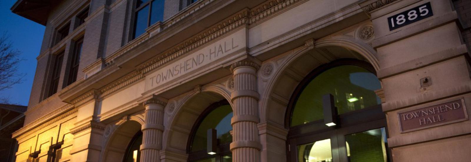 Townshend Hall, home of the department at night